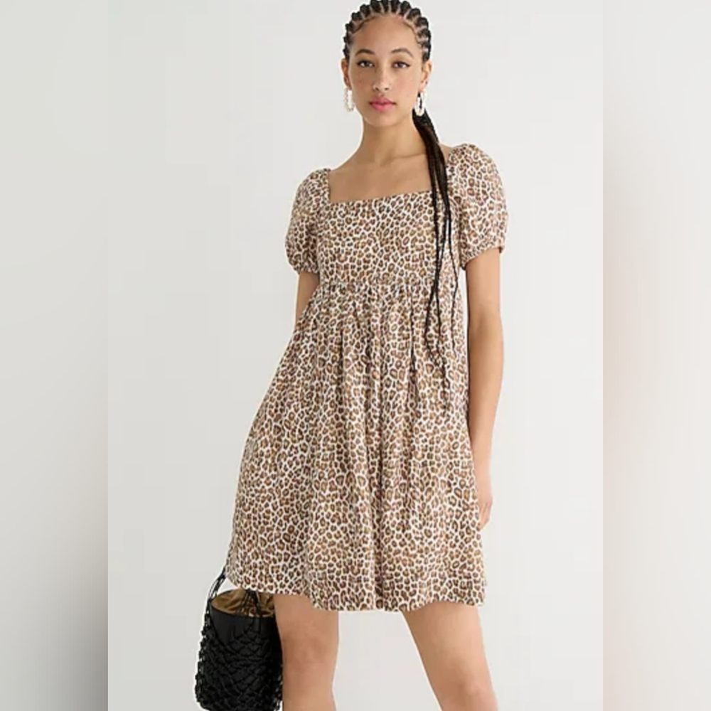 J Crew Linen-cupro Mini Dress in Leopord